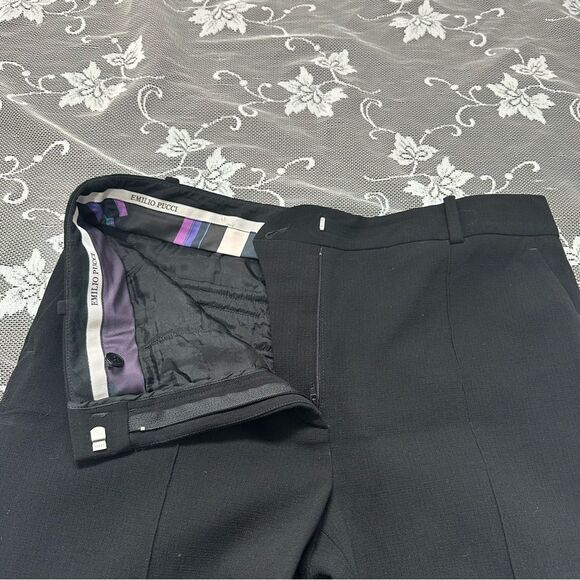 Emilio Pucci Black Stretch Wool Trousers Sz 12 - Picture 4 of 13